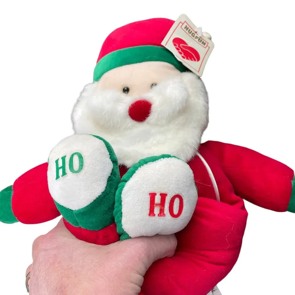 HugFun Santa Claus Plush with Rattle Inside Ho Ho Feet Christmas Vtg TAGS READ